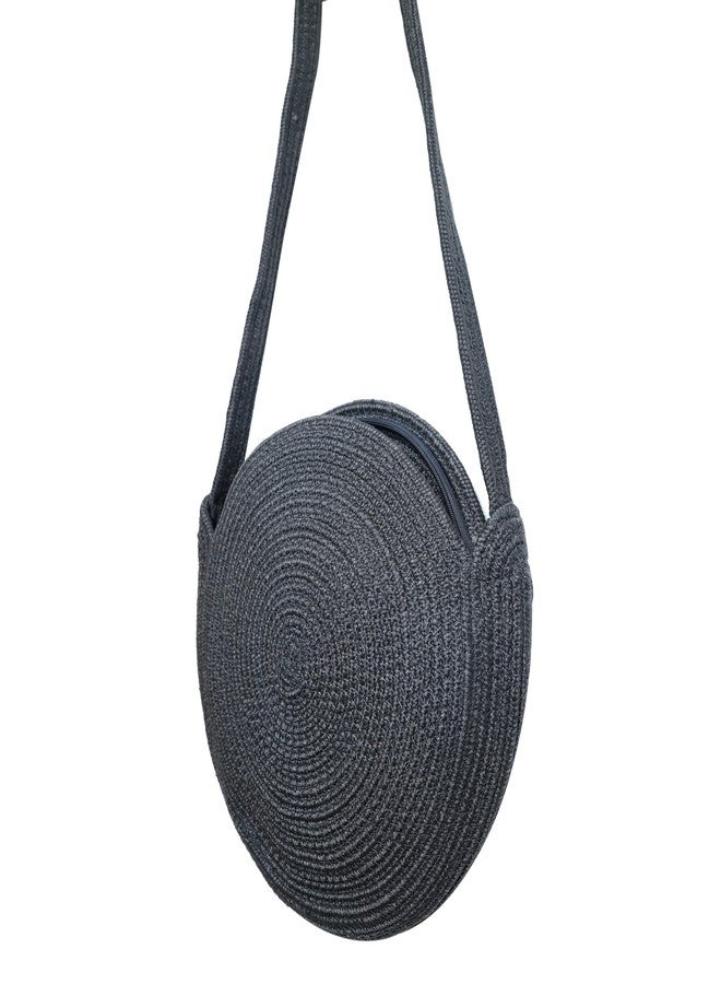Ariya Women Round Sling Bag (4058 | Dark Grey) Handcrafted PP & Cotton Blend Shoulder Purse, Perfect for Ladies & Girls, Lightweight Crossbody Bag for Daily, Casual, Travel & All Occasions - Image 2